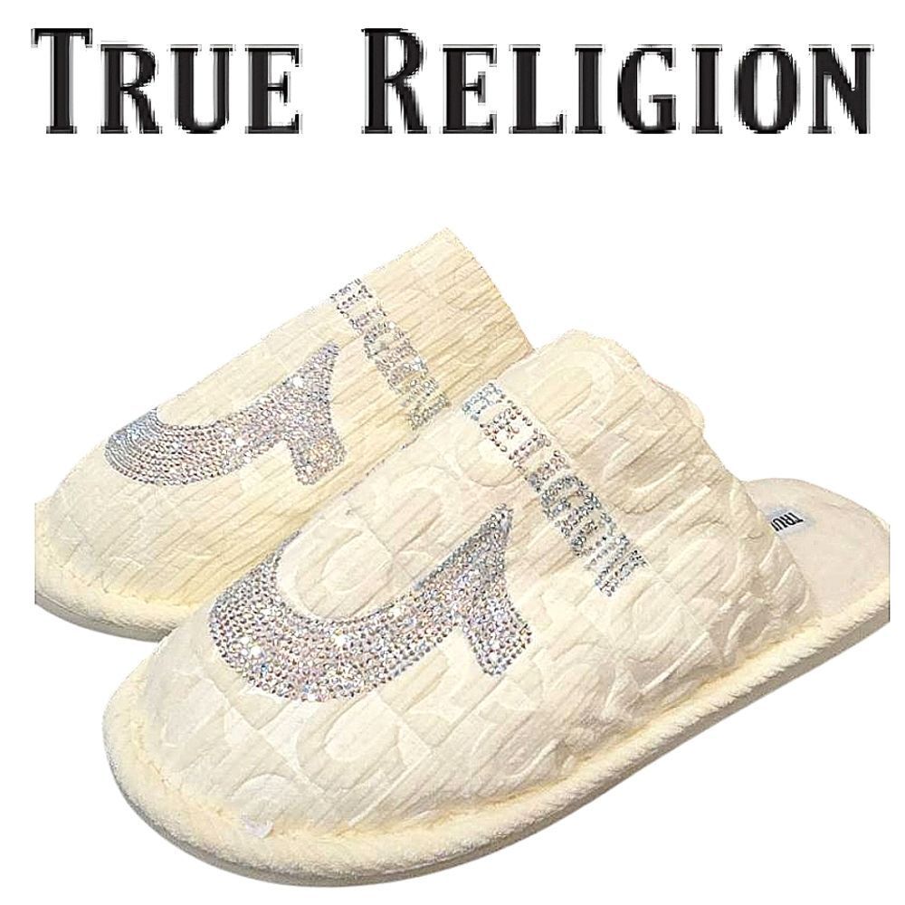 True‎ Religion Rhinestone Horseshoe & Horseshoe Embossed Slippers